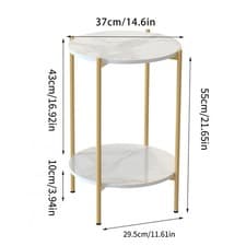 Image of 2 Tier Round Side Table Small End Table Slate Sofa Table for Living Room Bedroom
