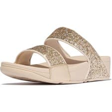 Image of Fitflop Lulu 2 Bar Glitter Polyurethane Women's Platino/Silver Sandals