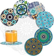 Image of Drink Coasters Turkish Moroccan Design Round Coaster Tea Coffee Cup Mat Coasters