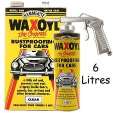 Image of Hammerite 6litre Clear Refill WaxOyl Rust Eliminator Proof Prevention + Gun