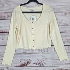 Image of Ivory Light Long Sleeve 2 Piece Crop Top Tank Set Sz L Coquette Fairy Whimsy NWT