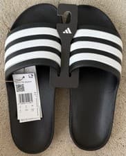 Image of UK 6 - Unisex Adults Adidas Adilette Aqua 3 stripes Slides in Black / White