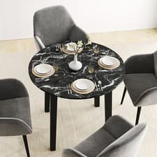 Image of 4 Seater Dining Table, Marble Top Effect Round Kitchen Table - itzcominghome