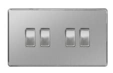 Image of BG FBS44 Screwless Flatplate  Light Switch 4 Gang 2 Way 10 Amp  (Brushed Steel)