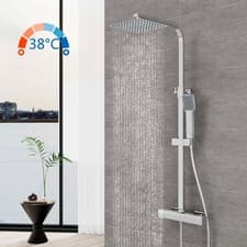 Image of Bathroom Thermostatic Exposed Shower Mixer Twin head Large Square Bar Set Chrome