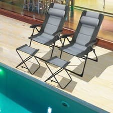 Image of Set of 2 Folding 7-Position Adjustable Recliner Chair Camping Chairs & Ottoman