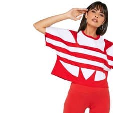 Image of Adidas Originals Large Logo Trefoil Tee Oversize Crop Shirt Red