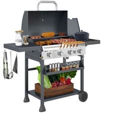 Image of Outsunny 4+1 Burner Propane Gas Barbecue Grill with Thermometer, Bottle Opener