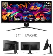 Image of 34" MSI MAG 341CQP QD-OLED Monitor, 1800R, OLED, 3440x1440, 175Hz, 0.3ms, Adapti