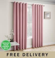 Image of Textured Pair of Eyelet Curtains - Room Darkening/Thermal/Energy Saving