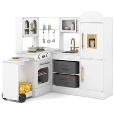 Image of COSTWAY Corner Kitchen Playset Kids Pretend Play Kitchen-White
