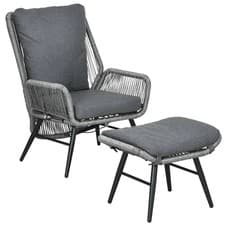 Image of Outsunny Garden Rattan Leisure Chair Set with Adjustable Backrest, Grey