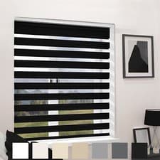 Image of Day and Night Roller Blinds Zebra Effect - Black Grey White Cream