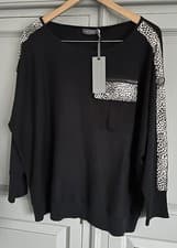 Image of Mint Velvet Gorgeous Black Cotton Jumper With Print Detailing Size XL