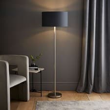 Image of Brushed Chrome Stem Floor Lamp Large Drum Shade Metallic Inner Light LED Bulb
