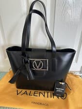 Image of Mario Valentino Genuine Black Leather  Silver Hardware Tote Bag BNWT RRP £990