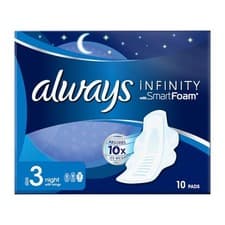 Image of Always Infinity Night (Size 3) Sanitary Pads with Wings, 10 per Pack (Pack of 4)