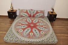 Image of Red Green Paisley Boho King Duvet Set Cotton Mandala Quilt 92x84 + 2 Cases