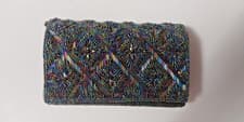 Image of Dark Blue Iridescent Beaded Satin Clutch Purse Fold over (NEW)