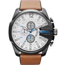 Image of Diesel DZ4280 Men Mega Chief Grey Leather Chronograph Watch