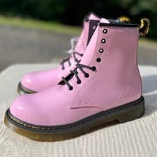 Image of NEW Womens Size 6 Dr. Martens 1460 8-Eye Patent Leather Pale Pink Lace Up Boot