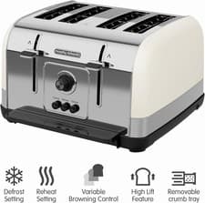 Image of Morphy Richards 4 Toaster 240132 Defrost Venture Cream 4 Slice Toaster 1800W