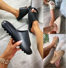 Image of WOMENS LADIES DESIGNER SLIPON SLIDERS RUBBER SLIDES COMFY SUMMER HOLIDAY SANDALS