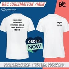 Image of Personalised B&C Printed Sublimation Men T-Shirt Any Text Logo Workwear Tops Tee