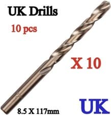 Image of UK Drills 8.5mm Cobalt 10 x Drill Bits M35 Metal Stainless Steel Cast Iron HSS