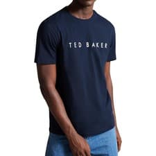 Image of Ted Baker Mens Navy Cotton Tee Broni Branded Men's Short Sleeved T Shirt Small