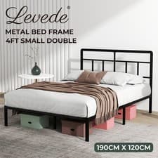 Image of Levede Small Double Bed Frame Metal Platform with Headboard Heavy Duty 4FT Black