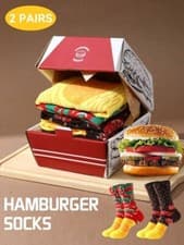 Image of Novelty Hamburger Burger Socks Gift set For Him/Her - 2 Pairs in 1 Box Unisex