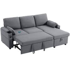 Image of HOMCOM Corner Sofa Bed, L Shaped Sofa with Storage Chaise, USB Ports, Grey