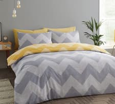 Image of Catherine Lansfield Duvet Quilt Cover Geo Chevron Grey / Ochre Reversible  SALE 