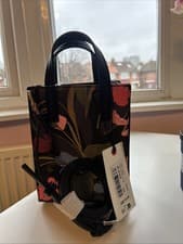 Image of Ted Baker Women's Bag with Shoulder Strap, Black Patent Leather, Floral Design