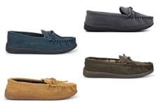 Image of Mens Moccasin Slippers Size 6 Boys Leather Slippers Real Suede Upper Rubber Sole