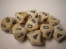 Image of Chessex Dice Sets: Marble Ivory With Black - Ten Sided Die D10 Set (10)