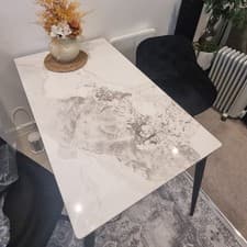 Image of Large Dining Table 4 to 6 Seater Marble Table Breakfast Home Kitchen Restaurant