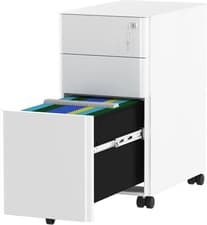 Image of Lockable 3-Drawer File Cabinet | Mobile White Steel Filing Cabinet (46x30x59cm)