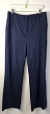 Image of M&S Women's Flat Front Pin Stripe Trousers In Navy Blue New