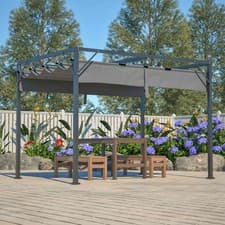 Image of BIRCHTREE Pergola Steel Frame Garden Shade Retractable PE Canopy Outdoor 3x2M
