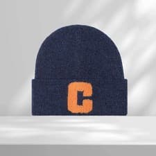 Image of Unisex Ribbed Knit Beanie Hat with Patch Brand Detail Navy Blue Winter Warm New