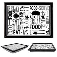Image of Padded Lap Tray with Bean Bag Cushion Wooden Laptop Bed Food Dinner Snack Time