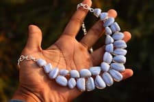 Image of Natural Blue Lace Agate gemstone handmade solid sterling silver necklace sz. 18"