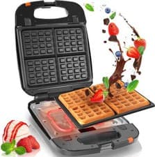 Image of Duronic WM60 Waffle Maker, Deep Fill 4 Waffle Iron with Detachable Plates, 1200W