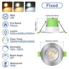 Image of Recessed Fire Rated Ceiling lights 3CCT Dimmable Bathroom Ceiling Downlight IP65