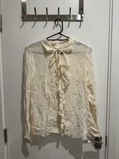 Image of Ted Baker Cream Ruffle Tie Blouse – Size 3 (UK 14) Beige light Weight