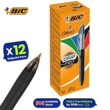 Image of BIC 4 Colour Grip Pro Ballpoint Pens, 1.0 mm, Refillable, Set of 12