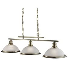 Image of 3 Lights Antique Brass Finish Ceiling Bar Ceiling Pendant With Acid Glass Shades