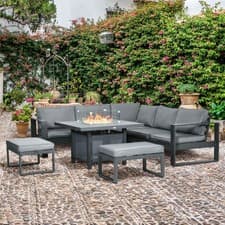 Image of 6pcs Outdoor Furniture Set, Garden Corner Sofa with Fire Pit Table, Aluminium